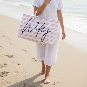 NIB Wifey Interlocking Rings Bridal Pink Stripe Weekender Bag